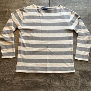 SAINT JAMES Breton Boatneck White/Gray Guildo Large-Striped Shirt Medium US 38